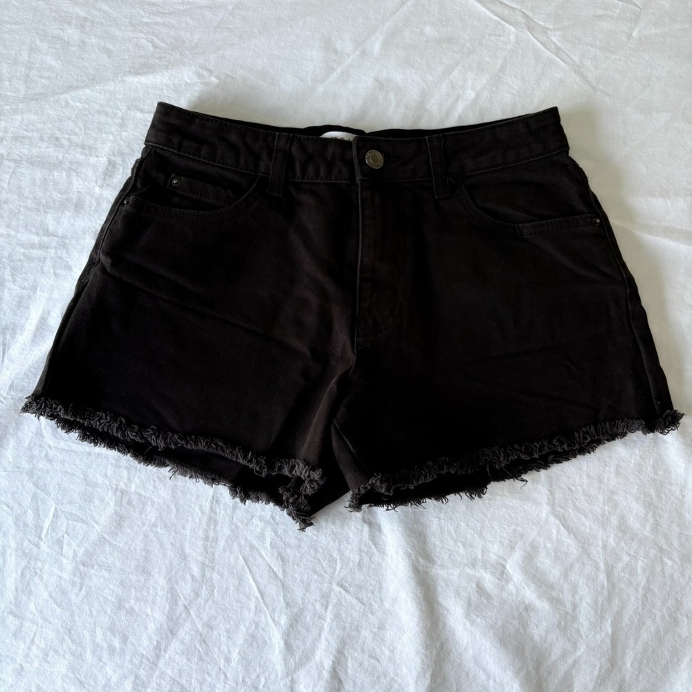 Primark Womens Black Denim Effortlessly Stylish Cut-Off Jean Shorts Size 8